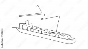 animated self drawing of a cargo ship is preparing to unload its cargo at the port, animation illustration. Sea transportation design concept. Sea transportation design suitable for your asset video.