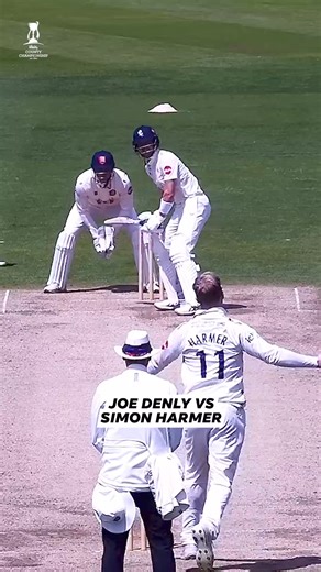 Simon Harmer trapped Joe Denly on the crease at the beginning of two consecutive overs. So Denly countered by using his feet to disrupt the bowler, and create scoring options. | Rothesay County Championship