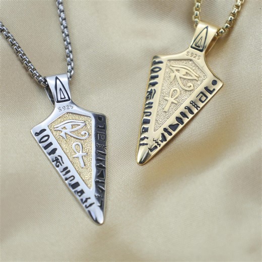 Sterling Silver Eye of Horus and Ankh Necklace, Egyptian Hieroglyphic Shield Pendant, Ancient Protection Amulet Jewelry for Men and Women - Etsy