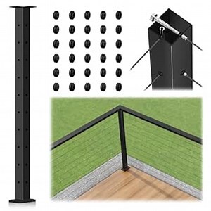 T-drilled Corner Cable Railing Post 36" (Post 35"x2"x2"), Three Sides Fixed Top Mount Corner Post with Cable Grommets, Stainless Steel 304 Handrail Post, Black Finish Flat Top Deck Corner Post