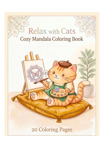 Relax With Cats Coloring Book,cute Cat Mandala Pages,cozy Easy Coloring for Adults,printable Pdf,stress Relief Coloring Book - Etsy