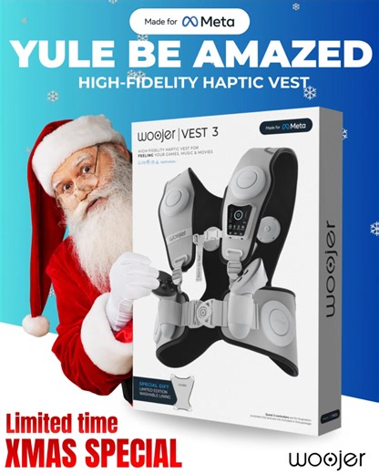 4.7K views · 205 reactions | Level up your VR with seamless, plug-and-play high-fidelity haptics. Feel every beat pulse through you, turning gaming and exploration into an immersive, full-body experience that makes virtual reality feel real. | Woojer | Facebook