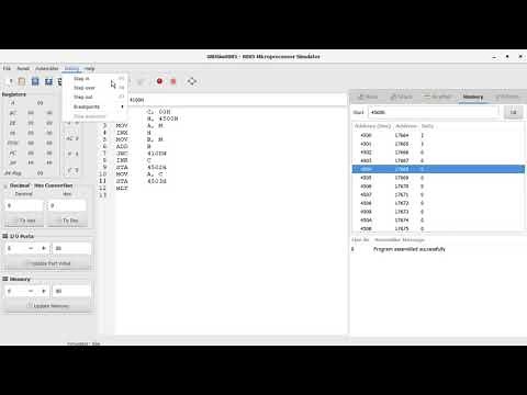 How to EXECUTE a program step by step in GNUsim8085