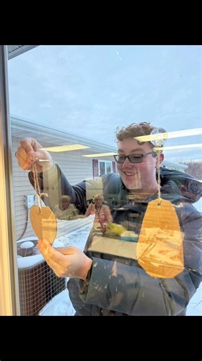 The Key Club came from Portage High School to make some bird feeders with us. Afterwards some of the members braved the chilly temperatures to place some feeders on our windows so we could enjoy watching them. #portagekeyclub | Heritage House of Portage