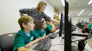 Hour of Code is designed to be a one-hour introduction to coding, to help more students get involved in computer science. As part of our community partnership with the Larry H. Miller Group, we invited 50 elementary students to campus for Hour of Code. For more information, please check out Code.org | UVU