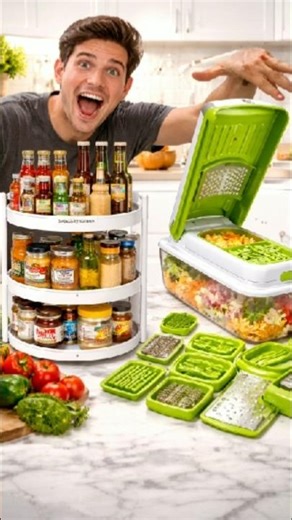 Rotating Kitchen Corner Rack & 22-in-1 Vegetable Chopper.