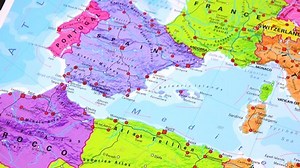 Southern Europe on a political map - closeup