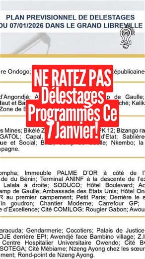 NE RATEZ PAS Délestages programmés ce 7 janvier au Gabon. #libreville_gabon🇬🇦 #acnews #gabontiktok🇬🇦 #seeg