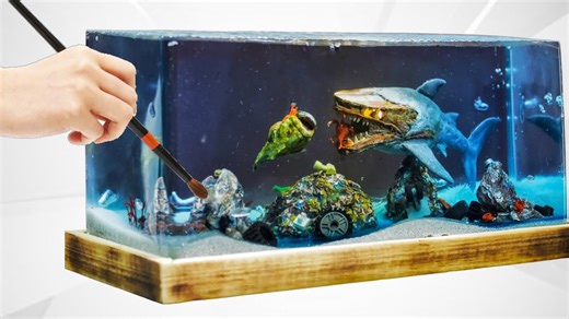Creating striking resin art: Shark & fish in a polluted ocean diorama
