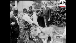Dr. Kwame Nkrumah visits with Emperor Haile Selassie I in 1958 and plays with his pet lion. | Rastafari TV Network
