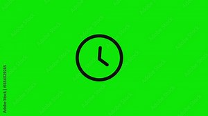 Clock with moving Minute Hand animation 24 hours loop on green screen animation.