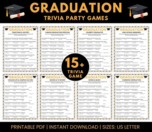 Graduation Trivia Game, Printable Graduation Quiz, Graduation Party Games, Trivia Grad Games, Class of 2026 Graduation Games, Trivia Games - Etsy