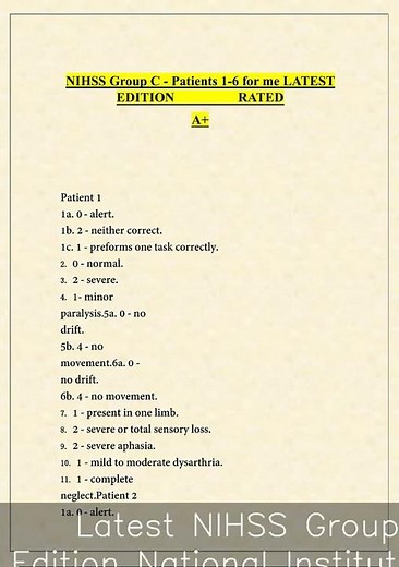 Latest NIHSS Group C Patients 16 Latest Edition National Institutes of Health Stroke Scale NIHSS Cer