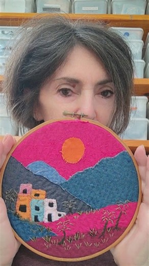 Do you love playing with fabric and thread? Explore fabric collage and applique and create an embroidered landscape with me. You don't have to purchase new fabrics or threads, with a bit of skill and imagination you can create striking fabric art pieces with scraps that you have left over from other projects. This is my Mediterranean Summer Landscape. This time I used solid bold colors for a striking piece. #slowstitching #embroidery #collageart #fabricart #priganart #fabricapplique Find the tut