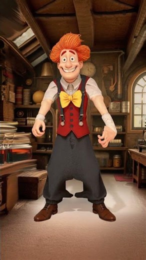 High detailed realistic 3D character model of A cheerful 32-year-old male cartoon inventor with w...