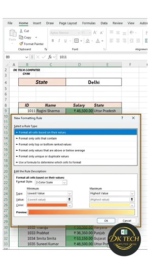 🔥 Highlight Cells STATEWISE in Excel Like a PRO | Conditional Formatting Tutorial 💻💯🚀 #exel #fblifestyle #microsoft #explore #shorts | DK TECH Computer GYAN