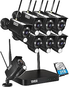 [Dual WiFi, PIR Sensor] Tonton 4K Wireless Security Camera System with 2TB Hard Drive,10CH NVR,8PCS 3MP Outdoor WiFi Cameras,12V DC Powered,2 Way Audio,Spotlight,AI Human Detection,Work with Alexa
