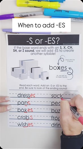 Heidi | Science of Reading Simplified on Instagram: "Teaching plurals: where one box becomes two boxes, and your students immediately ask, “BUT WHY?” 😂 Here’s the cheat code: if a word ends in s, x, z, ch, or sh, it gets an extra-fancy ending -es. So, bus → buses, fox → foxes, dish → dishes, bench → benches, quiz → quizzes. Everything else? Just add -s and call it a win. 🎉 Want the link to my growing phonics bundle packed with tips that save your sanity? Comment pickle 🥒 and I’ll send it your