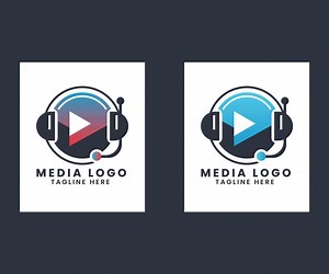 Creative multimedia play audio video tv movie cinema player concept vector logo design template