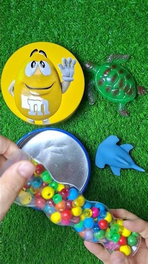 Satisfying with Rainbow M&M'S Candy Unpacking From Glossy Containers ASMR Beads Surprise