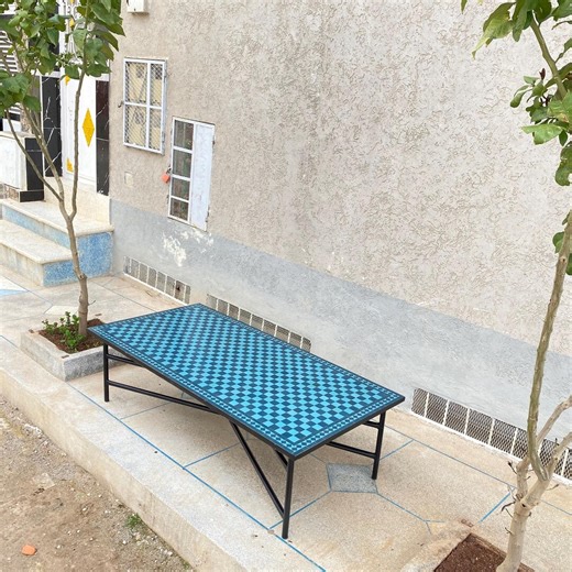Handmade Moroccan Mosaic Tile Coffee Table –checkered Blue Zellige Design – Outdoor/indoor Iron Base Table - Etsy