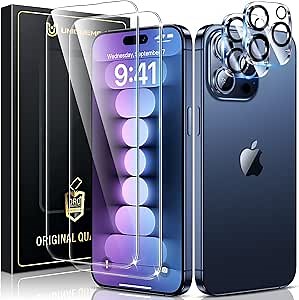 UniqueMe for iPhone 15 Pro Max Screen Protector, 【Dust-Free Kit】 6.7 inch Tempered Glass [Auto-Positioning] Easy installation Anti-Fingerprint Anti-Blue Light Film [9D Full Coverage]