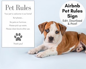 Airbnb Pet Rules Sign Template, Editable Airbnb Pet Sign, Airbnb Rules for Pets, Airbnb Signage, Signs for Rental Home, Airbnb Animals Sign - Etsy