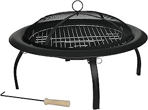 Fire Sense 60873 Fire Pit Portable Folding Round Steel with Folding Legs Wood Burning Lightweight Included Carrying Bag & Screen Lift Tool - Black - 22"