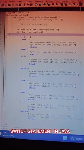 SWITCH STATEMENT IN JAVA PROGRAMMING #java#javaprogramming #languagelearning #shorts#viral#trending