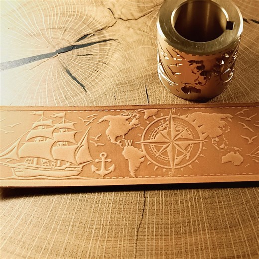 Brass Leather Embossing Roller: "wind of Wanderings", 38mm, Travel & Pirate Design. - Etsy