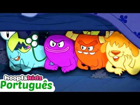 Cinco Monstros Assustadores | Canção de Halloween para crianças | HooplaKidz Brasil