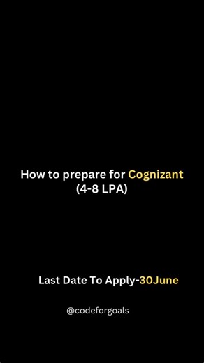 codeforgoals on Instagram: "Preparing for your Cognizant interview? Here’s your roadmap to crack the interview! 💡 Dive into key topics like DSA (Data Structures & Algorithms), System Design, Aptitude, and more . . . . 👉Follow for more tips to crush your coding interviews and secure that dream job! 🚀 . {coding, programming, DSA, data structures, algorithms, coding roadmap, coding interview, tech career, developer life, software engineer, coding journey, problem-solving, Le