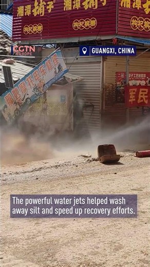After the floods: Chinese armed police deploy water cannon truck for cleanup