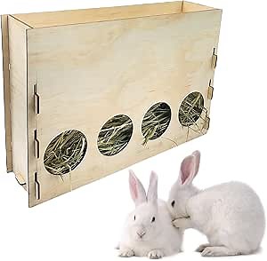 Rabbit Hay Feeder, Wooden Bunny Hay Manger, Less Wasted Pet Hay Feeding Rack for Guinea Pig
