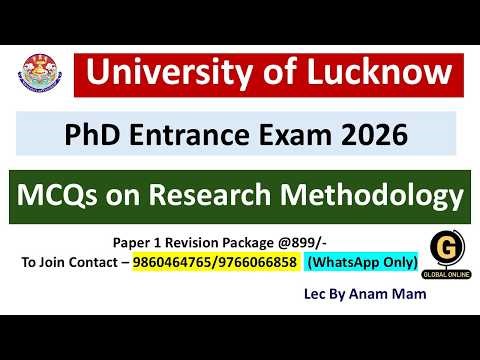 University of Lucknow 2026| Most Imp MCQs On Research Methodology| PhD Entrance Exam 2026