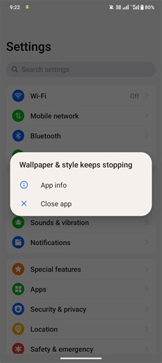 Problem: Wallpaper & Style App Keeps Stopping What steps can I... | Filo
