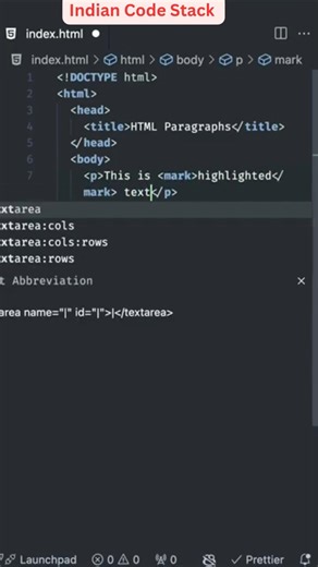 Mark Tag in HTML | How to Highlight Text Using HTML #indiancodestack #frontendcourse #htmlcss