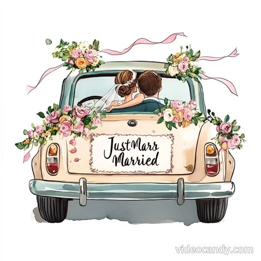 Wedding Car, Just Married, Bride Groom, Floral Car Art, Romantic Ride, Wedding Clip, Cute Wedding, Car Clipart, Wedding Love, Jpg Images - Etsy
