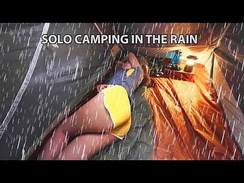 SOLO OVERNIGHT CAMPING IN THE RAIN - RELAXING IN THE TENT WITH THE SATISFYING SOUND OF NATURE - ASMR