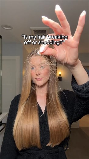Abbey Yung on Instagram: "It can be confusing to determine if your hair is breaking off or shedding. Broken hairs tend to be shorter than shed hairs, so this can be a helpful indicator, but not always... It’s still very possible to have long pieces of breakage because breakage can occur at any point on your hair strand, including near the top of your head from styling. Another way to figure this out is to check either end of the hair strand for a speck or a dot. That speck is actually your hair 