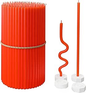 BlueBee Pure Beeswax Candles Bulk for Home - 100pcs Tall Thin Taper Candles + 4 Holders, Honey Scent, Smokeless, Long-Burn, All Natural for Church Prayer, Hanukkah, Birthday Cake, Christmas Advent