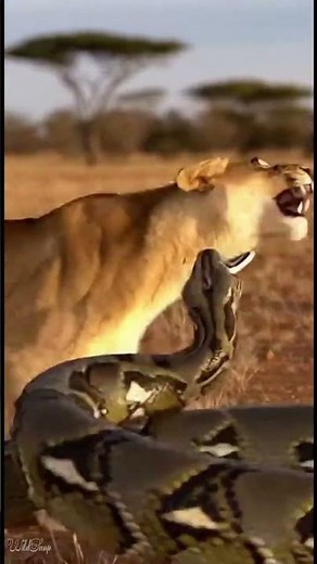 The python keeps swallowing the lioness! Watch the epic wildlife battle #wildlife #nature #animal