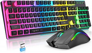 HXSJ L96 Wireless Keyboard and Mouse Combo, 3000mAh Rechargeable RGB Full Size Keyboard with Pudding Keycaps 4800DPI Optical Mice, NEW 2023 Mechanical Feel Keyboard and Mouse for PC Gamer