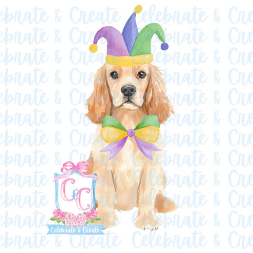 Watercolor Cocker Spaniel Cockapoo Mardi Gras Dog PNG Clip Art Fat Tuesday Clipart Puppy - Etsy