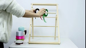 Wood Ribbon Storage Organizer - Ribbon Holder Organizer Rack for Craft Paper Roll - Christmas Gift Wrapping Ribbon Dispenser - 1 Pack Ribbon Organizer for Craft Room, 2 Placement Rods