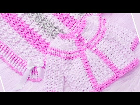 Crochet baby set with baby blanket, baby sweater cardigan and hat Fast and Easy Crochet Tutorial