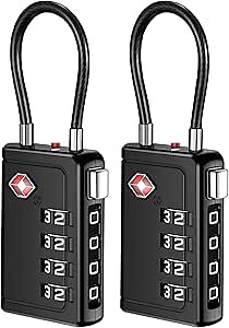 Puroma TSA Approved Luggage Travel Locks with Open Alert Indicator, 4 Digit Combination Resettable Code Zinc Alloy Lock for Suitcase, Backpack, Bag, Toolbox, Locker (2 Pack, Black)