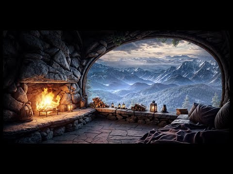 COZY CAVE AMBIENCE Heavy Rainstorm & Fireplace 🔥 Howling Wind for Sleep, Study | 3 Hours 4K