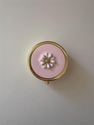 Pink Pill Box: Round Gold Storage Case With Enamel Daisy - Etsy