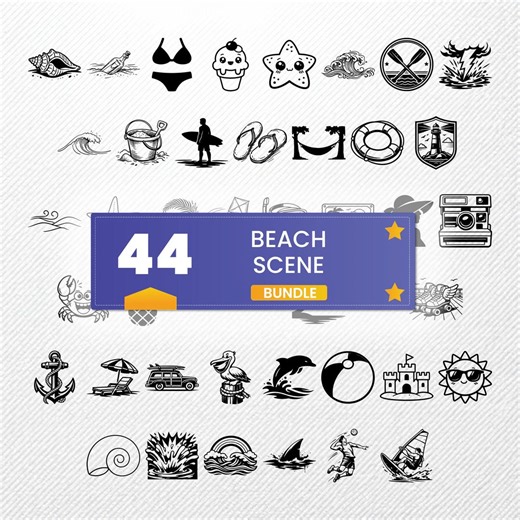 Beach Scene SVG Clipart Bundle | 44 Vector Silhouette Designs | PNG Eps Dxf PDF | Graphics for Print on T-shirts & Stickers | Commercial Use - Etsy